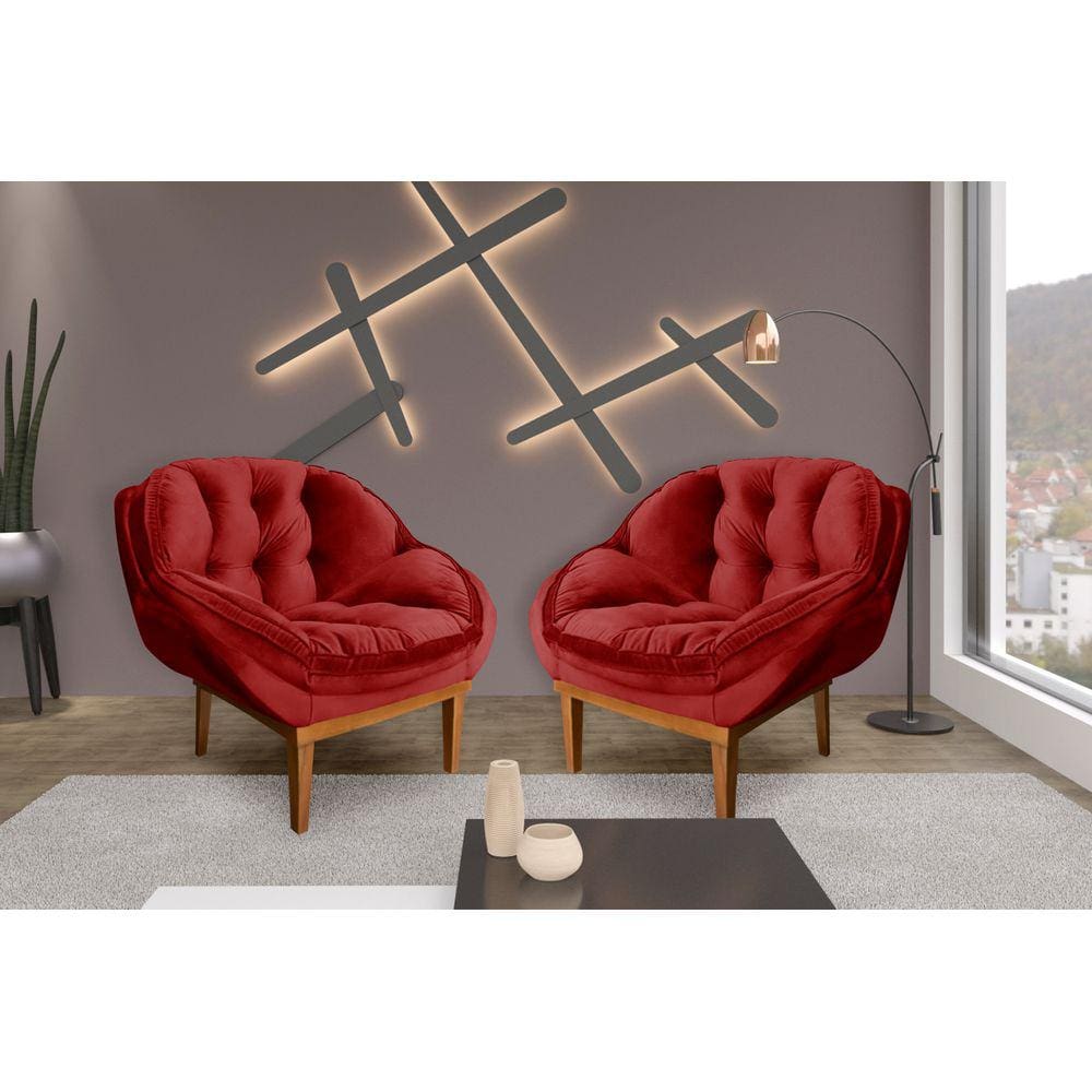Kit 2 Poltronas Decorativa Marcela Veludo Vermelho
