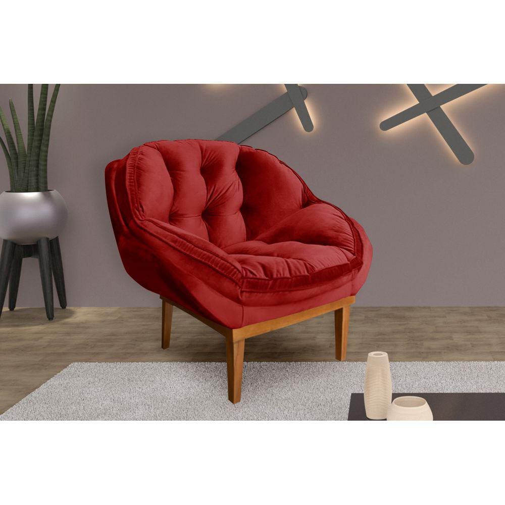 Poltrona Decorativa Marcela Veludo Vermelho