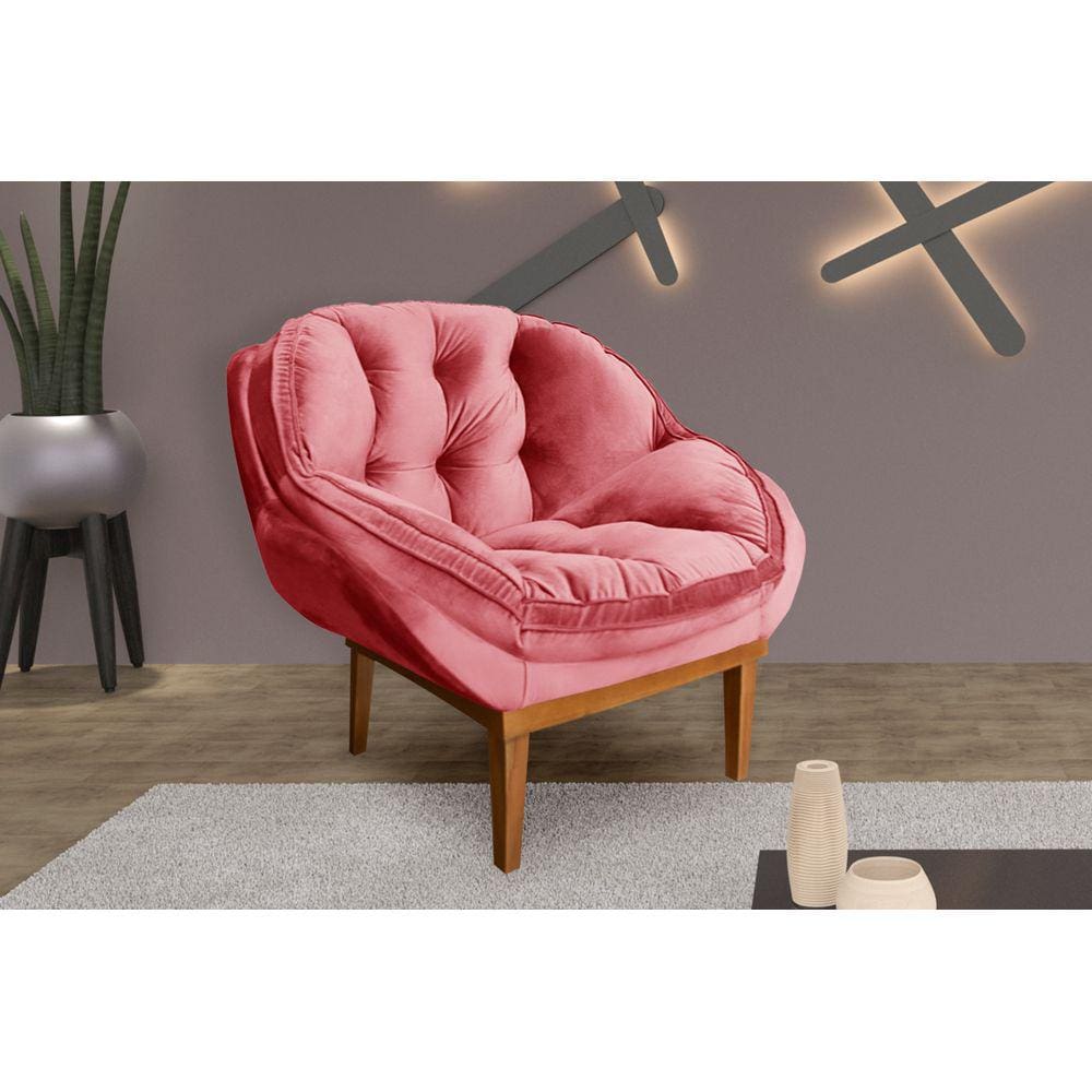 Poltrona Decorativa Marcela Veludo Rosa