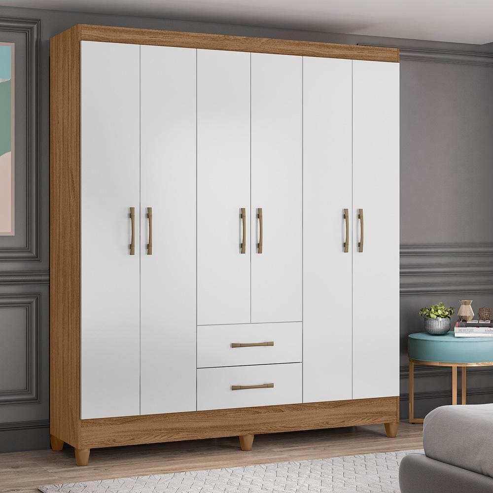 Guarda Roupa Casal 6 portas e 2 gavetas Naturale / Branco Panamá - Moval