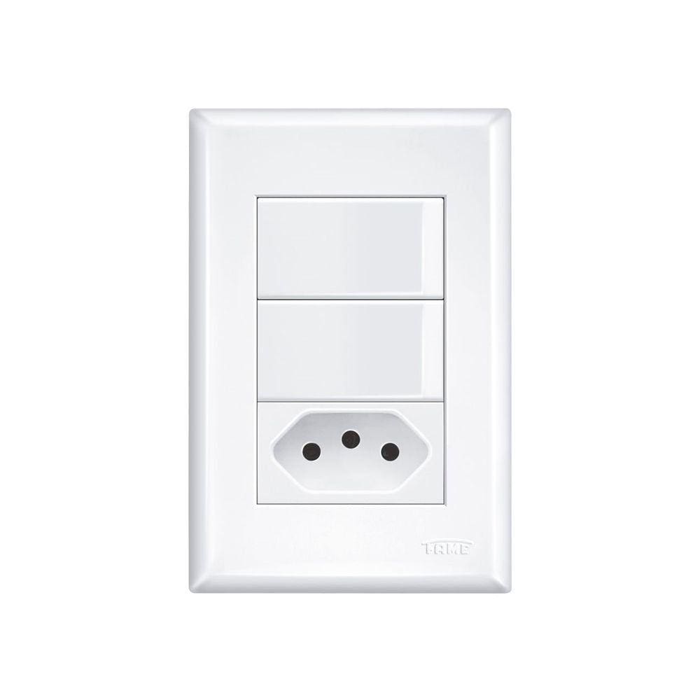 Interruptor Simples Duplo e Tomada 2P+T 20A Fame Evidence com Placa 4x2 Branco