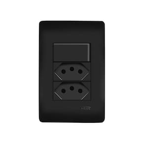 Interruptor Simples e Tomada Dupla 2P+T 20A Fame Habitat Black com Placa 4x2 Preto