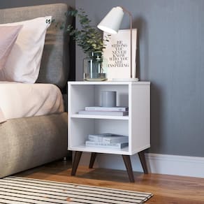 Mesa de Cabeceira Pequena Apoio Lateral Com 1 Prateleira 4 Pés Quarto Branco