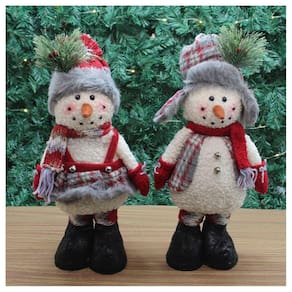 Dupla Enfeite Boneco De Neve Natal Em Tecido 38cm