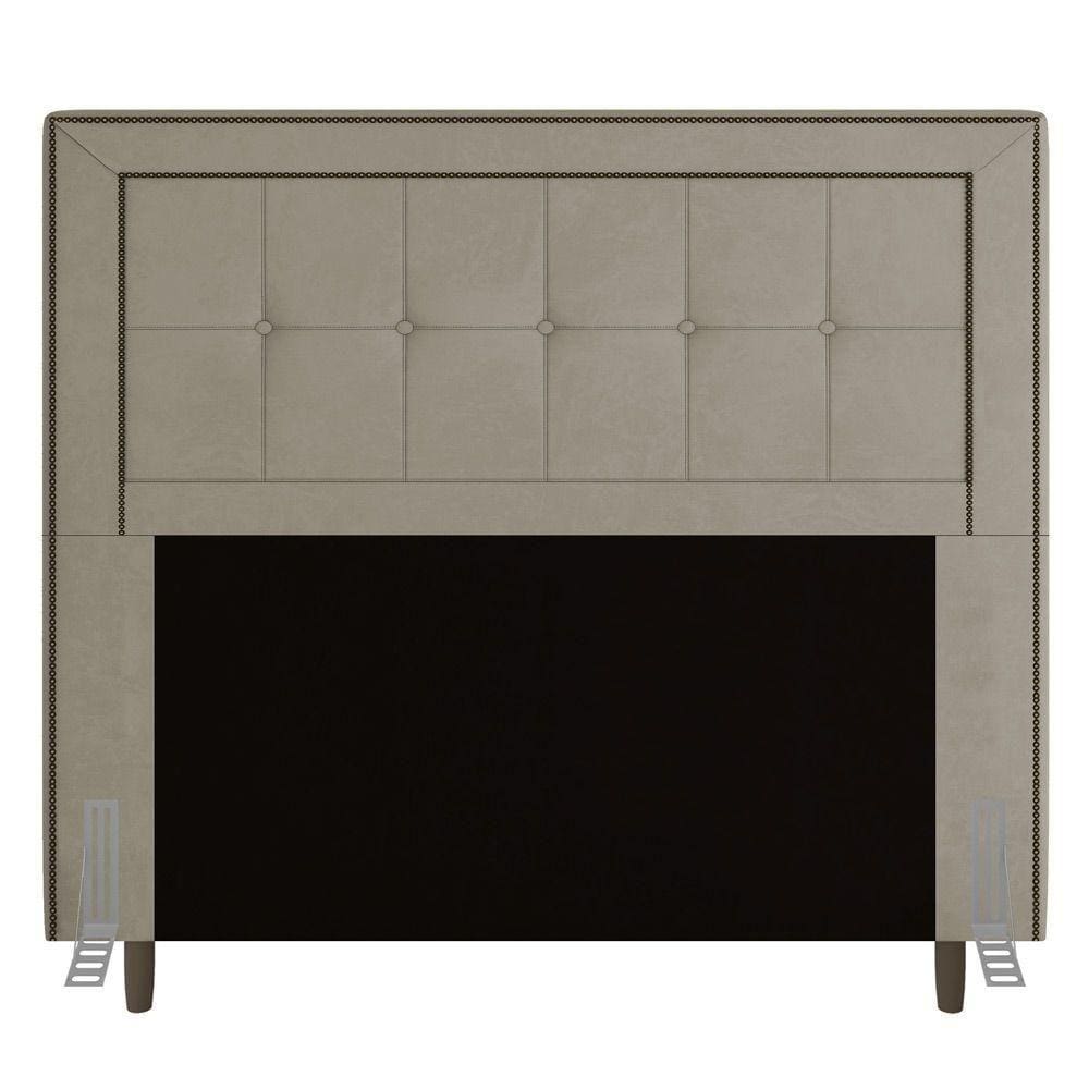 Cabeceira Box Casal King Size 195cm Com Tachas E Frame Bege