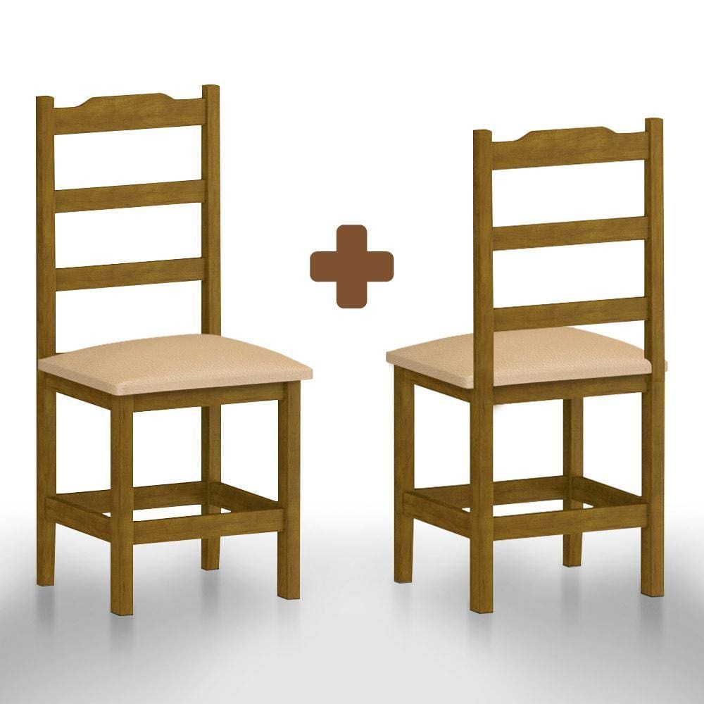 Cadeira De Madeira Maciça Com Estofado 2 Unidades Imbuia Bege Pérola Nemargi - Marrom