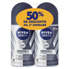 Desodorante Roll On Nívea Men Invisible Black & White 2 Unidades