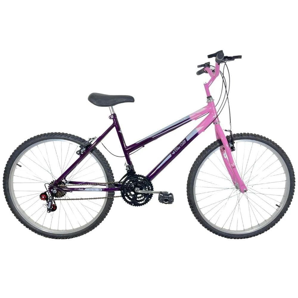 Bicicleta Passeio 18 Marchas Aro 26 Feminina Violeta/Rosa