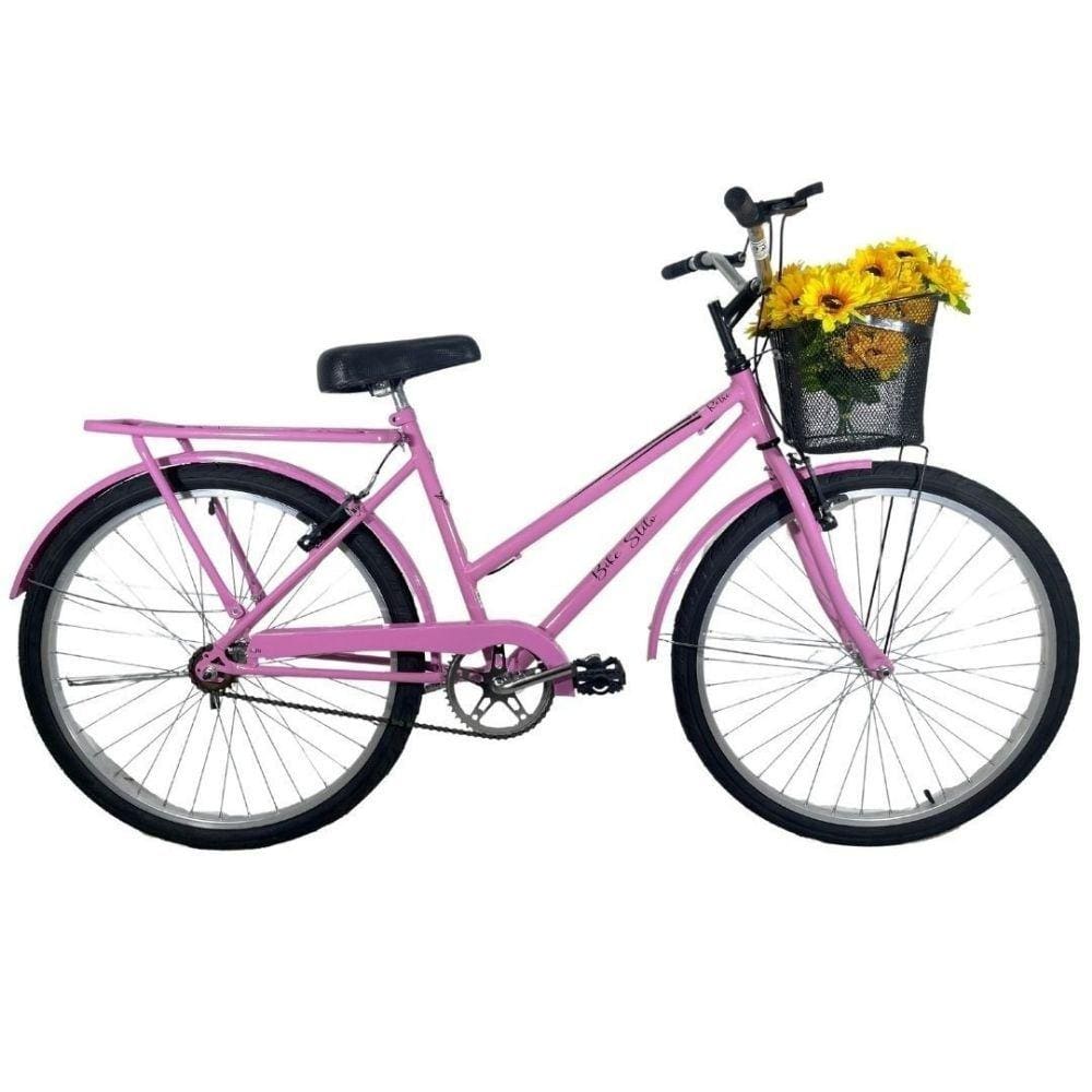 Bicicleta Retrô Aro 26 Freio V-Brake Cesta Rosa Bebê