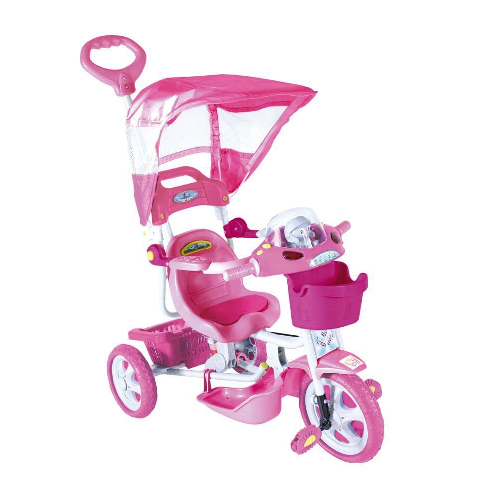 Triciclo Infantil com Capota - Passeio e Pedal - Rosa - Bandeirante