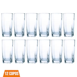 Conjunto Com 12 Copos Vidro Bali Quadrado 320ml Transparente