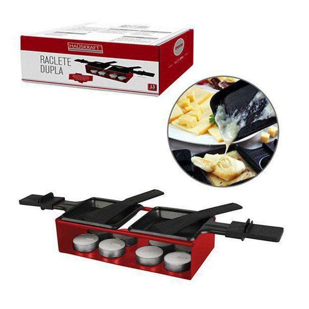 Raclete Dupla Aparelho de Fondue para Queijo Vermelha 13 Peças