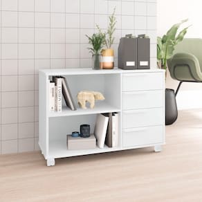 Balcão Gaveteiro 4 Gavetas 1 Prateleira 2 Nichos Organizador Home Office Quarto Escritório Branco