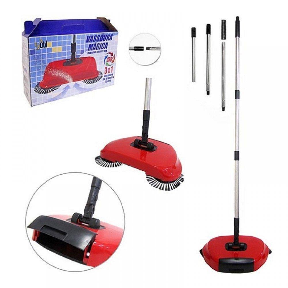 Vassoura Mágica Limpa 360º Com Cerdas Giratória E Cabo Dobrável