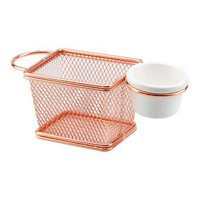 Cesta p/Alimentos Aço Inox Rosê c/Molheira Melamina 10x8x7,5