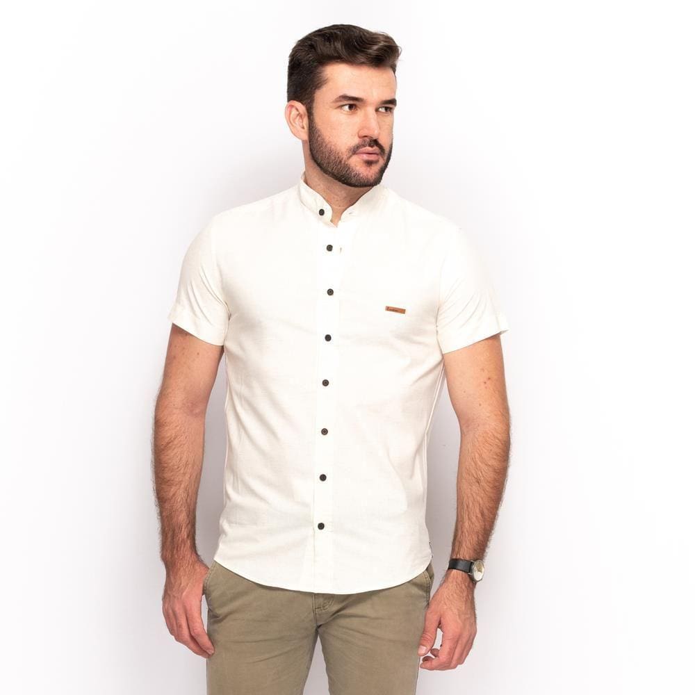 Camisa Social Teodoro Linho Masculina Lisa Slim Casual