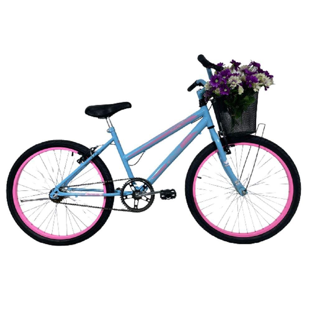 Bicicleta Infantil Aro 24 Mtb Cesta Feminina Azul Bebê
