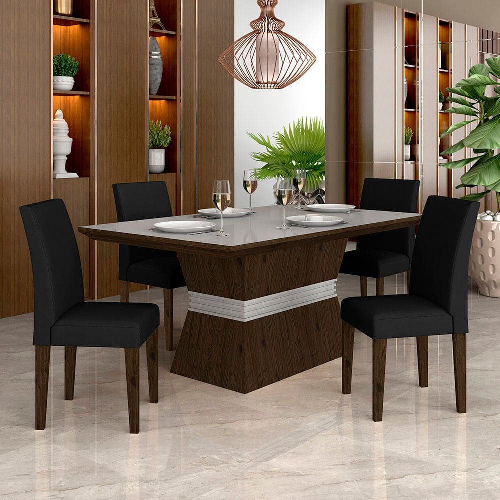 Mesa Com 4 Cadeiras 1,36 Versalhes Imb/off Whit/pre - Móveis Arapongas