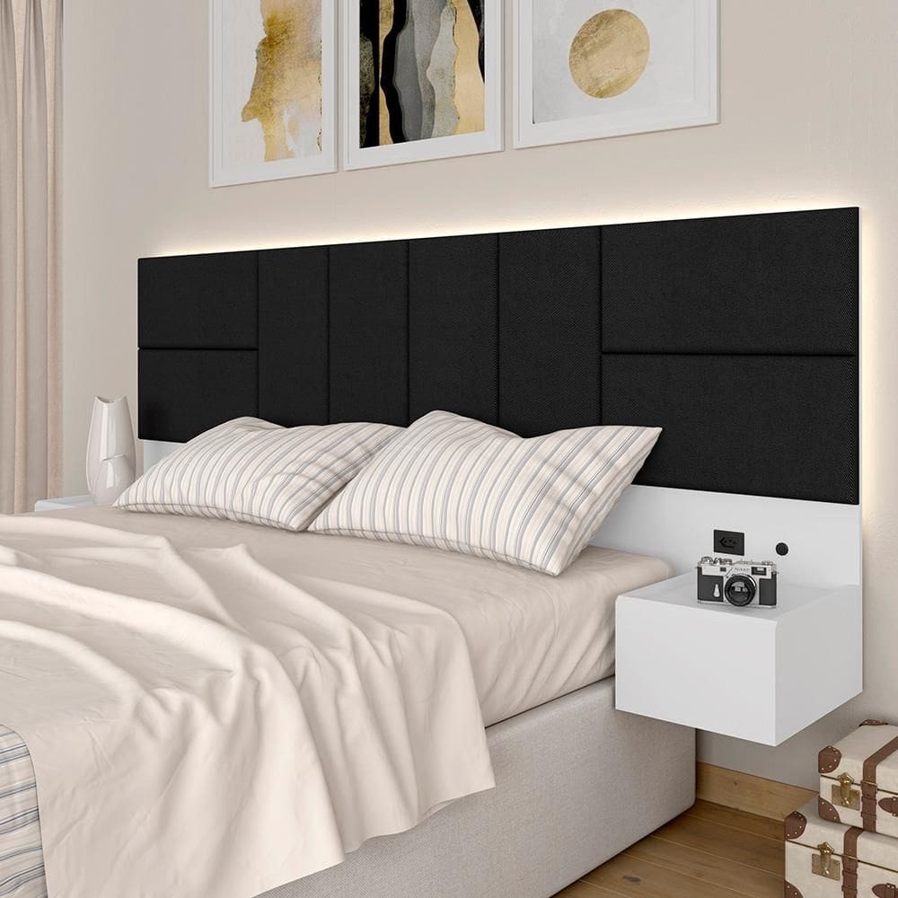 Cabeceira Suspensa Cama Queen Com Led Malibu Bran/preto - M. Arapongas