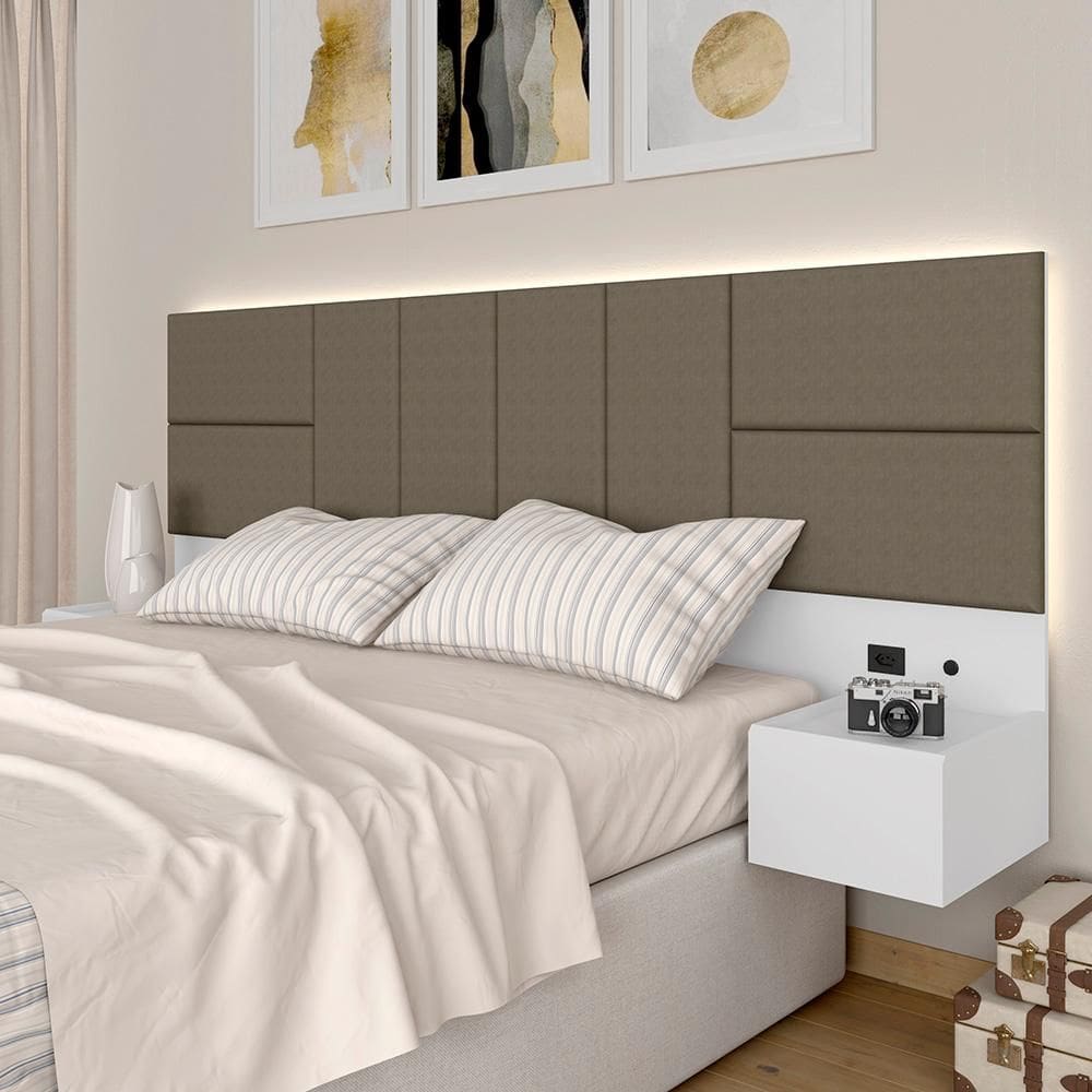 Cabeceira Suspensa Cama Queen Com Led Malibu Bran/capuc - M. Arapongas