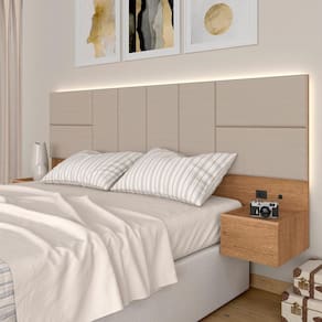 Cabeceira Suspensa Cama Queen Com Led Malibu Carv/bege - M. Arapongas