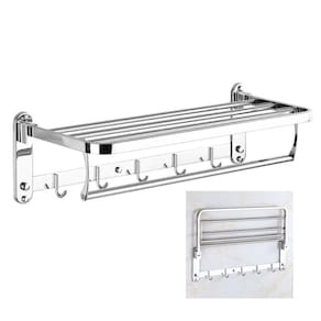 Toalheiro Varal Roupa Suporte Inox Prateleira Gancho Porta Toalha Lavanderia Banheiro Pousada Casa Hotel Armazenamento Multiuso