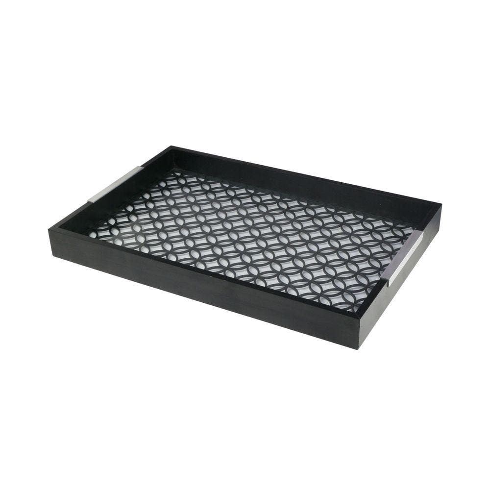 Bandeja Retangular Madeira com Vidro Star Preta 47x32x5cm
