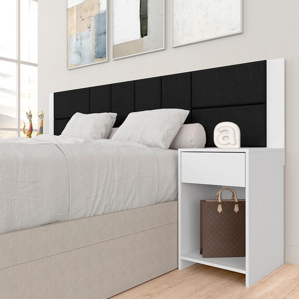 Cabeceira Estofada Para Cama Casal Dubai Branco/preto - M. Arapongas
