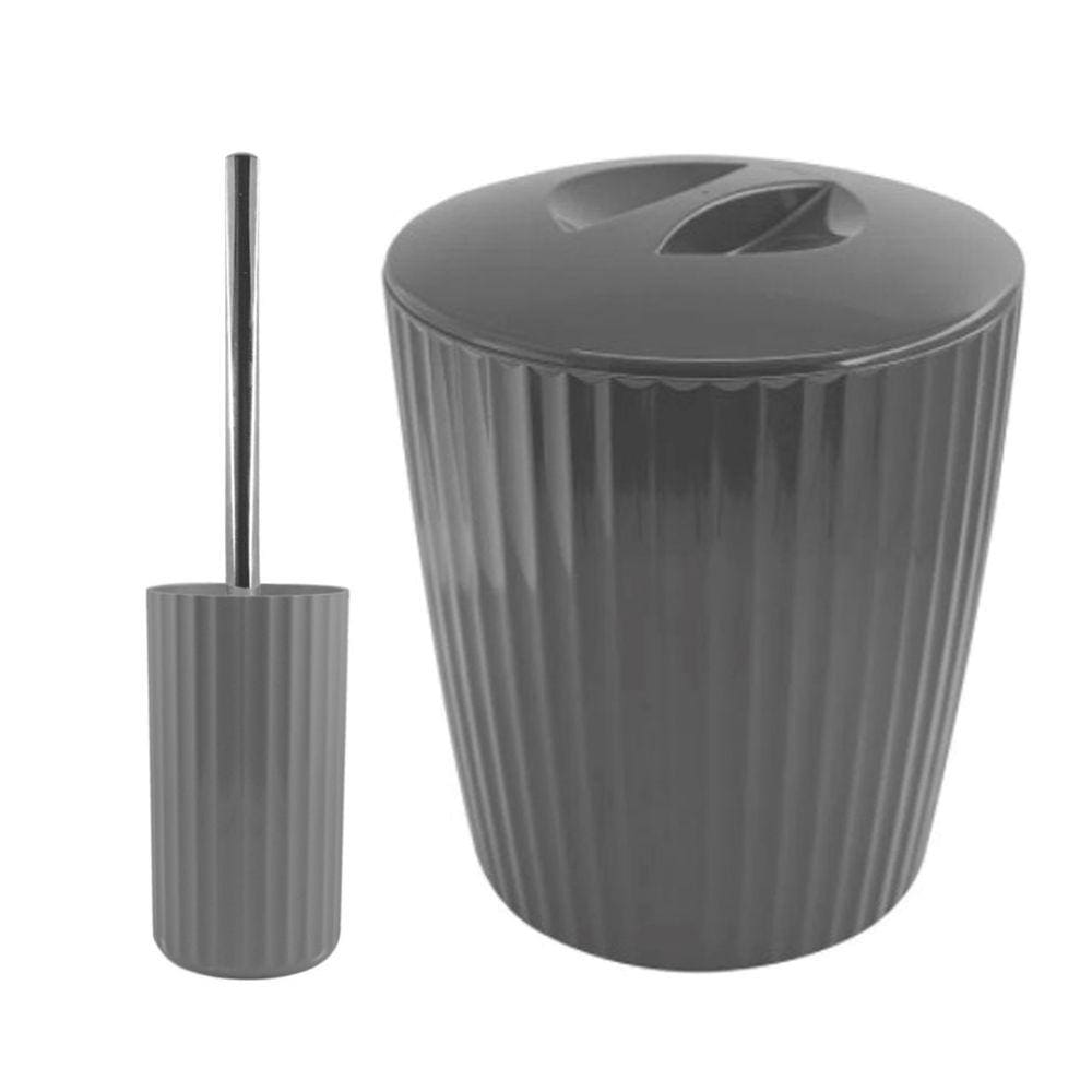 Kit Banheiro Groove Suporte Com Escova Sanitária Cromado + Lixeira 5L - Ou