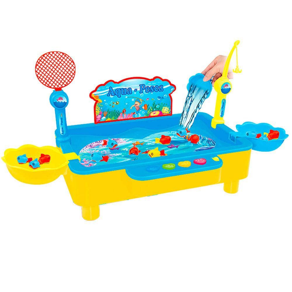 Brinquedo Infantil Jogo de Pescar Aqua Pesca Fenix 10 Peixinhos e 2 Varas de Pescar Colorido