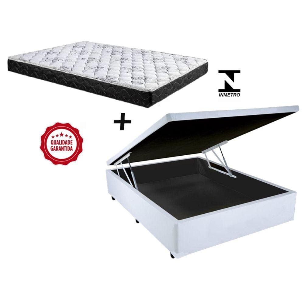 Cama Box Baú Casal Green Branco + Colchão Espuma D33 138x188x10