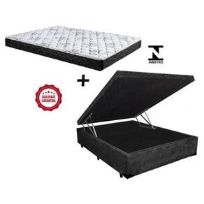 Cama Box Baú Casal Green Preto Suede + Colchão Espuma D33 138x188x12
