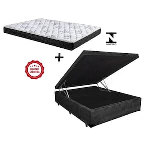 Cama Box Baú Casal Green Preto Suede + Colchão Espuma D33 138x188x8