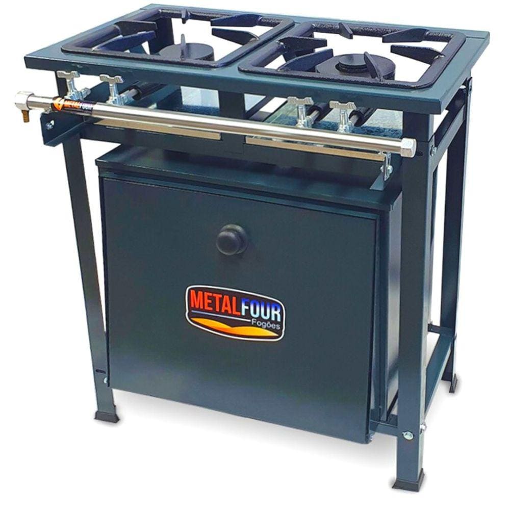 Fogão 2 Bocas Metalfour Industrial P5 Baixa Pressão C/ Forno Preto