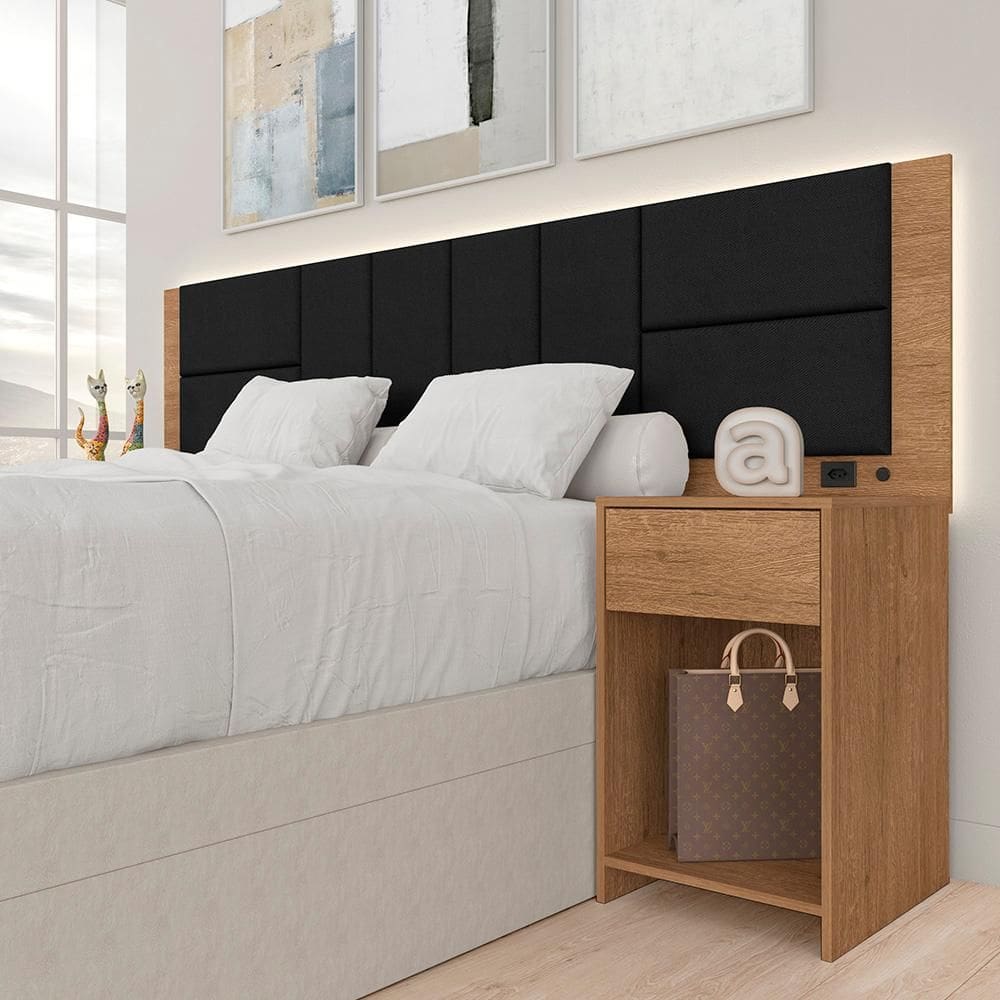 Cabeceira Estofada Para Cama Casal Dubai Com Led Car/pre- M. Arapongas