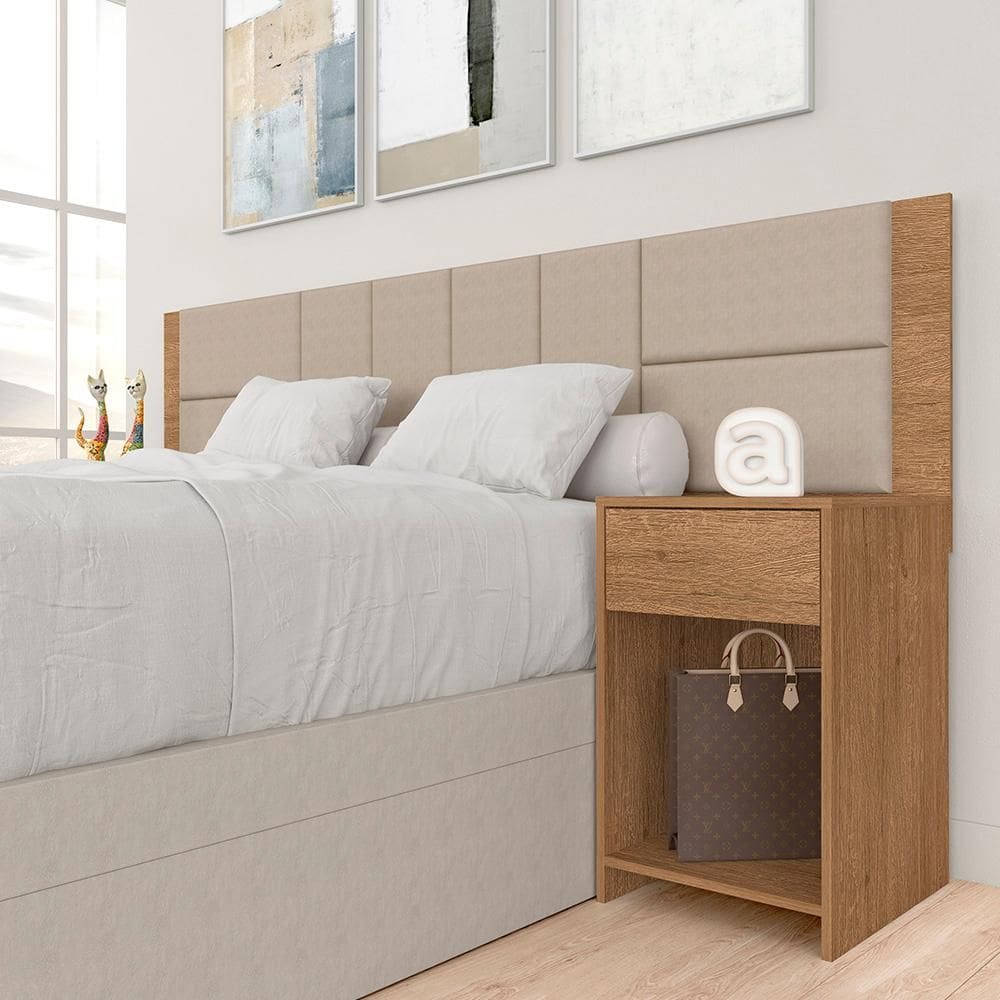 Cabeceira Estofada Para Cama Casal Dubai Carv/bege - M. Arapongas