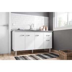 Balcão Gabinete de Pia Gabriela 150cm Branco S/Tampo - AJL Móveis
