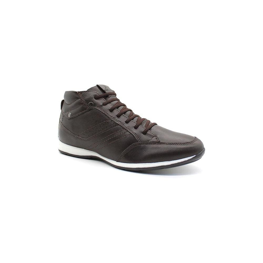 Bota Masculina Casual em Couro com Elástico e Ziper Lateral NE-1008 Cafe
