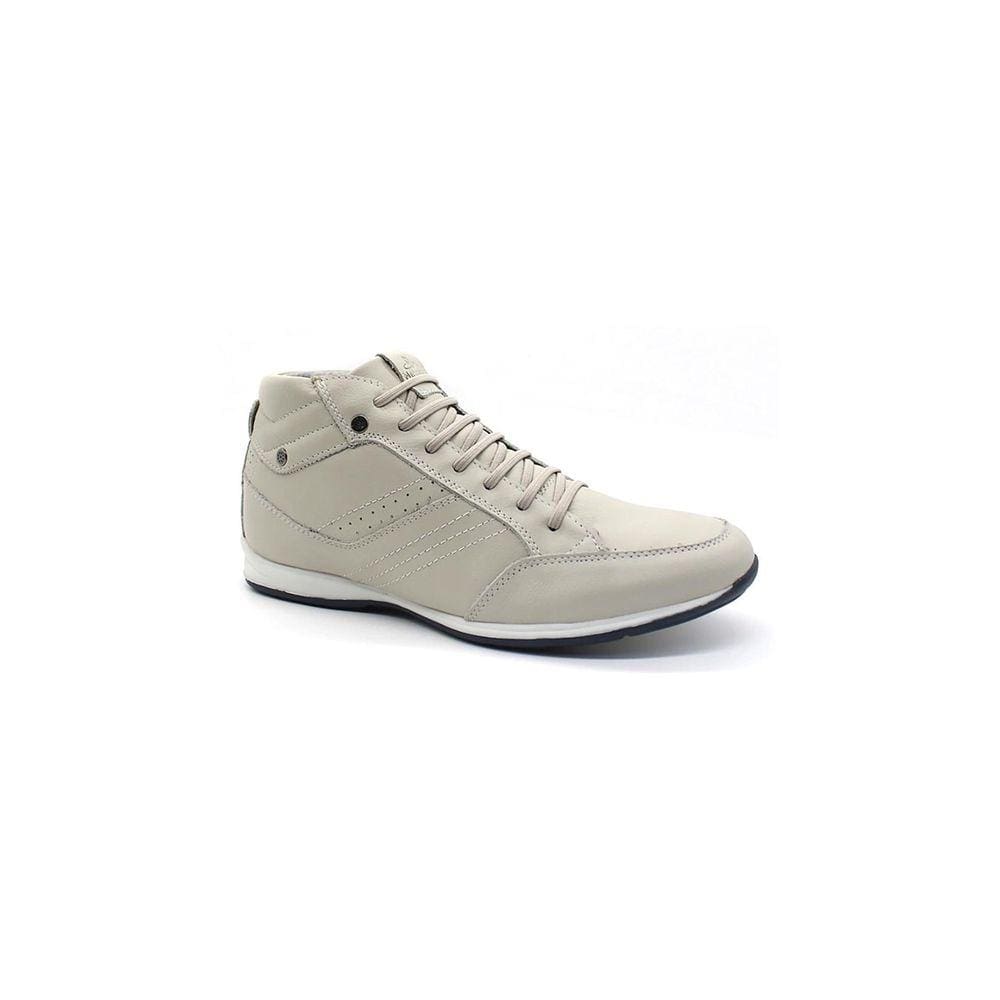 Bota Masculina Casual em Couro com Elástico e Ziper Lateral NE-1008 Off-White