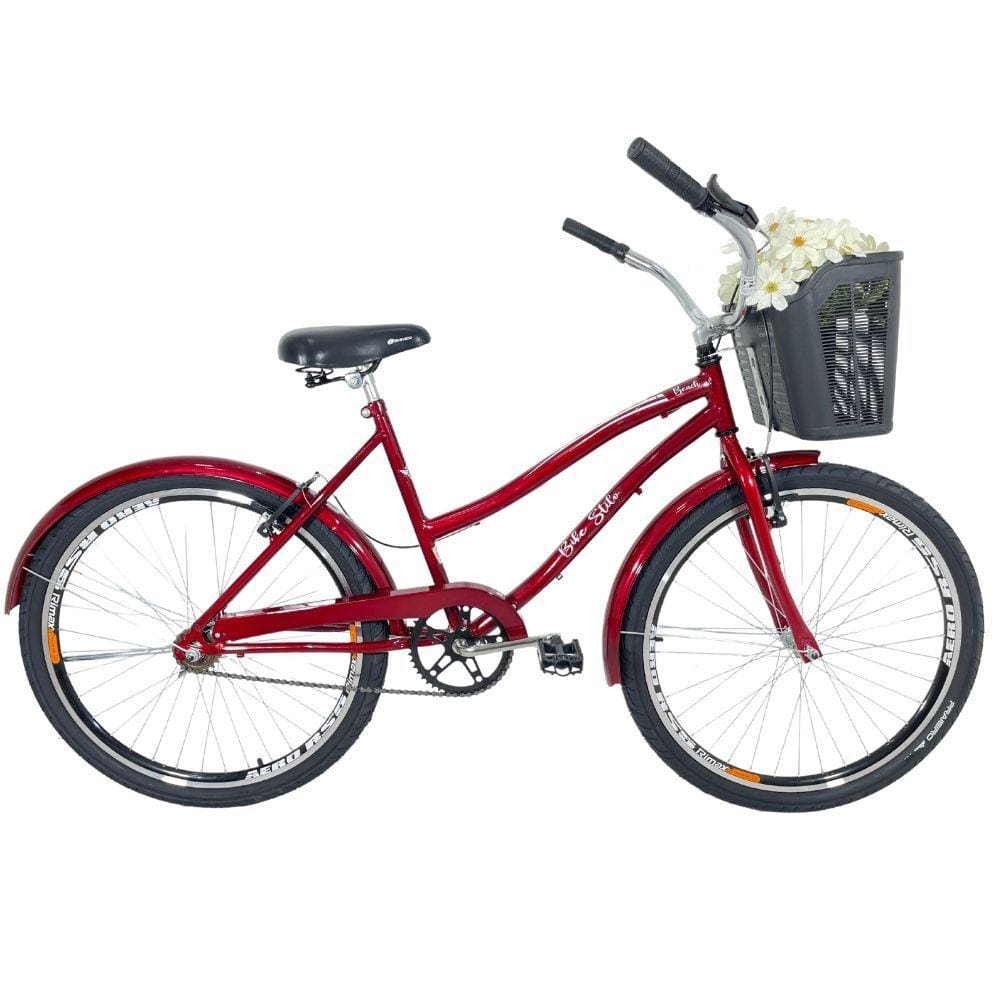 Bicicleta Beach Caiçara Aro 26 Cesta Feminina Vermelho