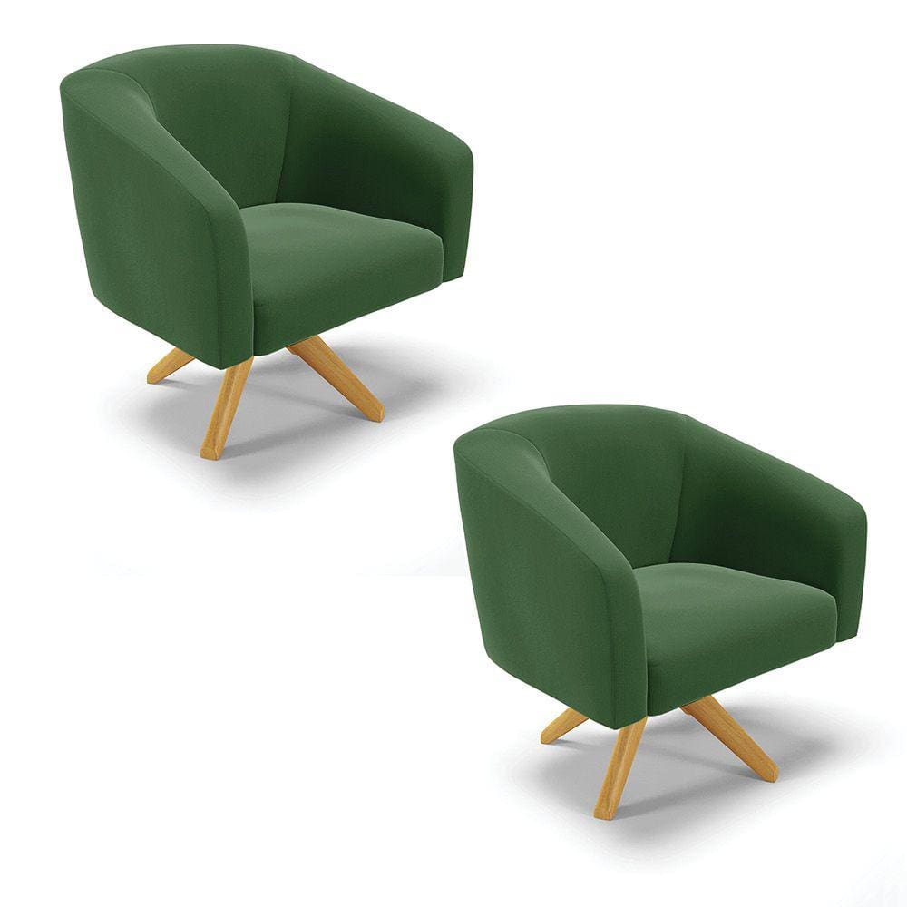 Kit 02 Poltronas Giratória Stella Suede Base Madeira MA30 - D`Rossi