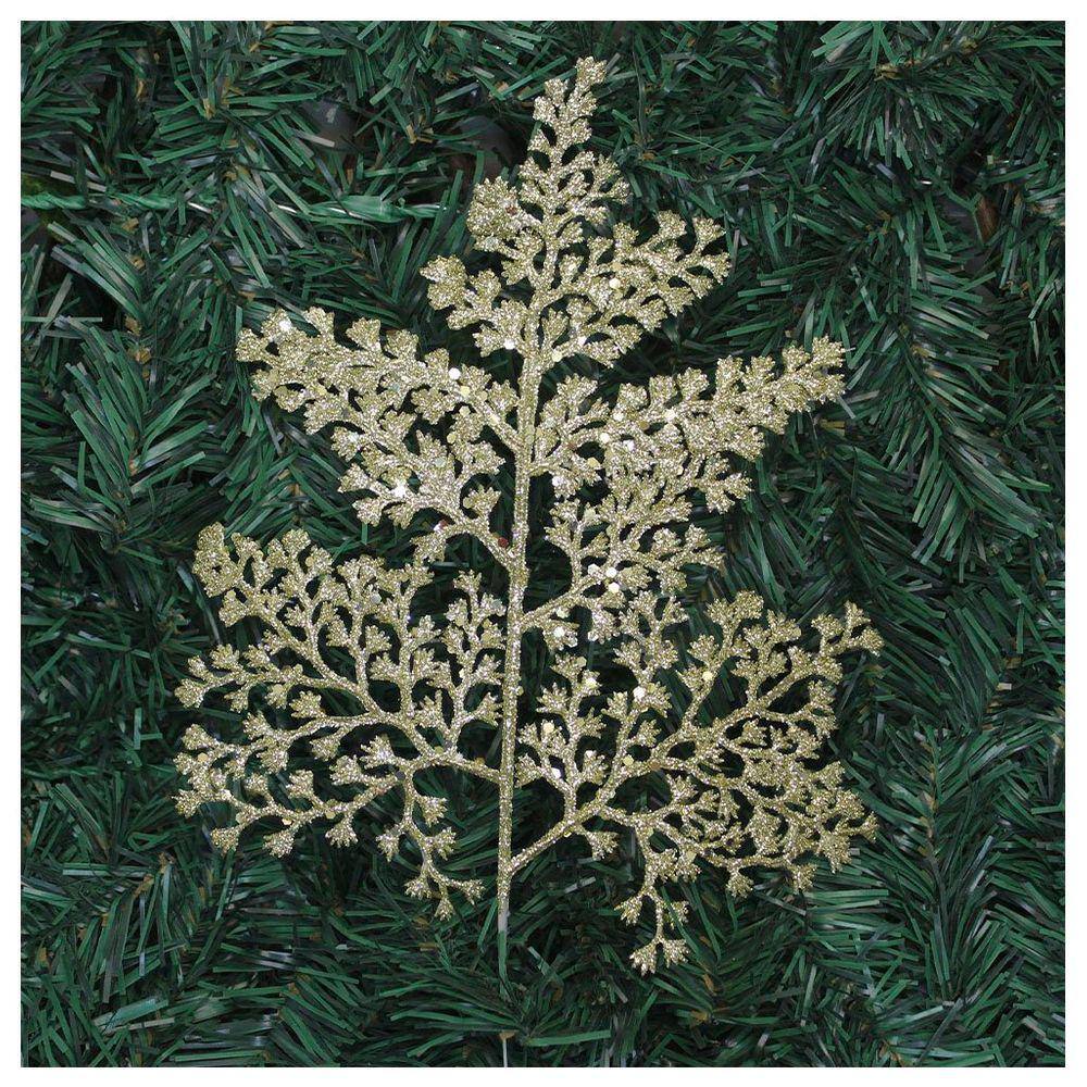 Kit 4 Enfeite Folhagem Natal Galho Dourado Glitter 34cm
