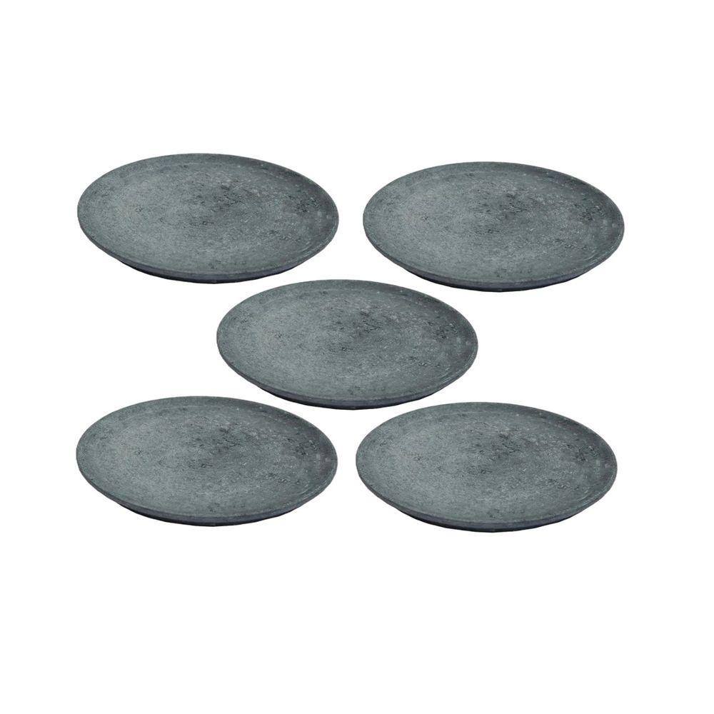 Kit 5 Pratos Raso Redondo Pedra Sabão Sobremesa e Bolos 26cm