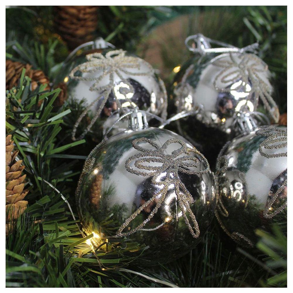 12 Bolas Enfeite Natalino Árvore De Natal Prata 80mm