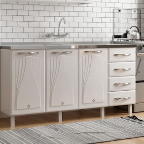 Balcão de Cozinha de Aço Quádruplo sem Tampo para Pia 160cm Clara Multimóveis CR6148 Branco