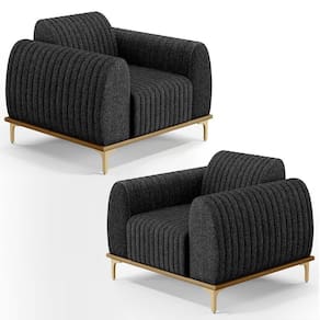 Kit 2 Poltronas Decorativas Base Gold Molino D06 Linho D-465 Grafite - Mpozenato