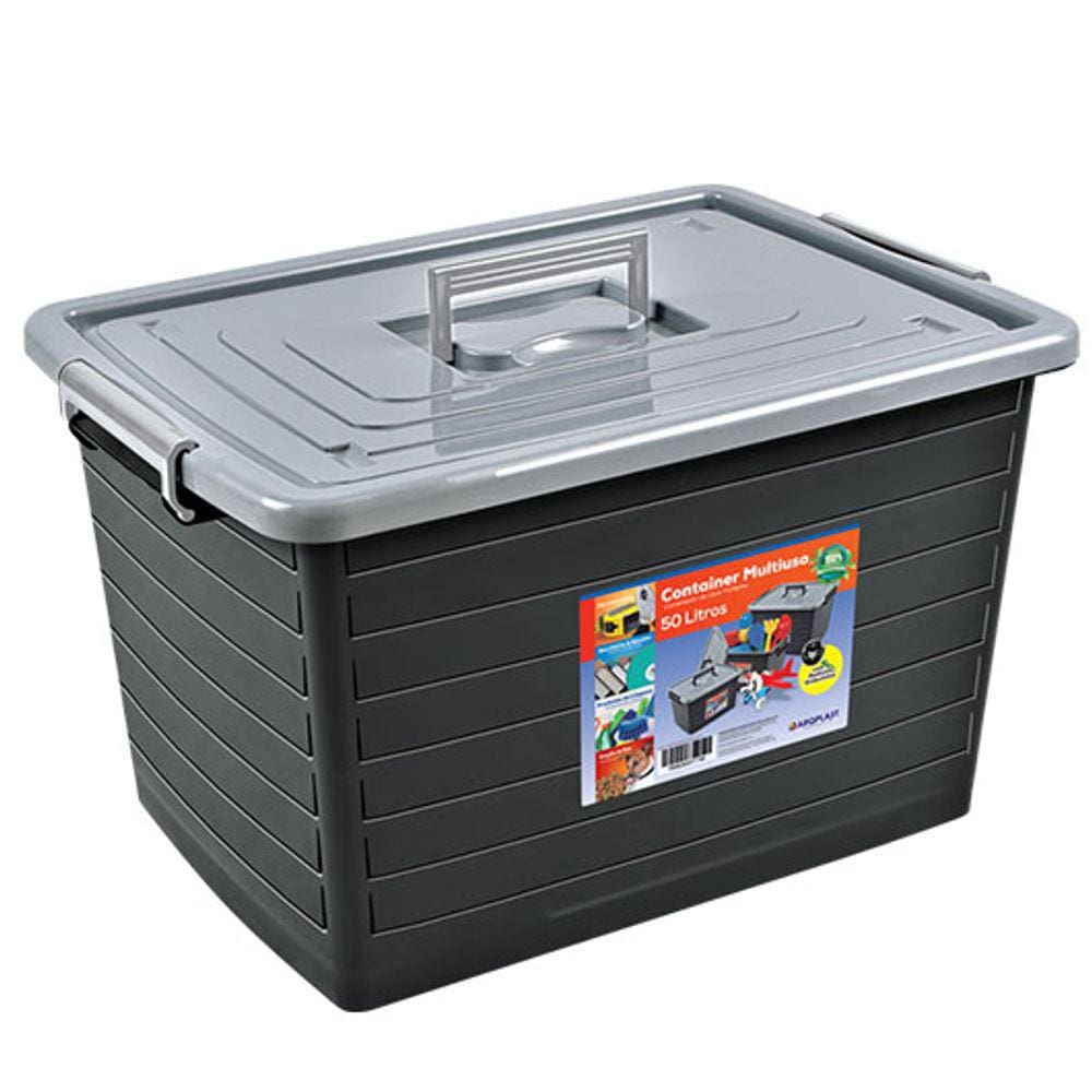 Caixa Organizadora Container De Plastico 50 Litros - Preto