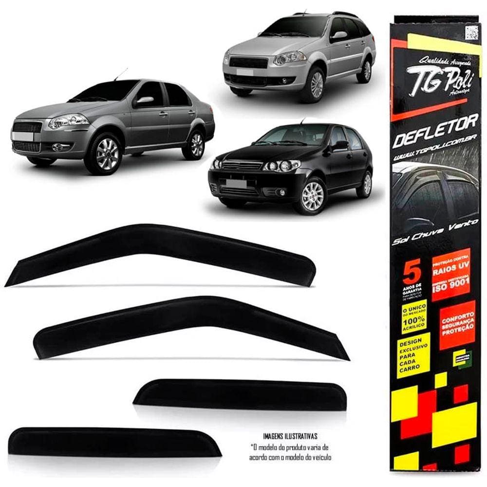 Calha Chuva Defletor Inteiriça Slim TG Poli Fiat Palio Week 1996 até 2020 Siena 1996 até 2019 e Palio Fire 2012 até 2016 - 4 Portas