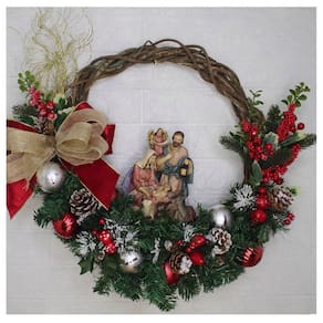 Guirlanda Natalina Enfeite De Porta Natal Sagrada Família 60cm