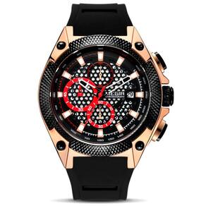 Relógio Masculino Luminoso Esportivo Megir Correia de Silicone Cronógrafo Relógio de Quartzo A Prova D`água